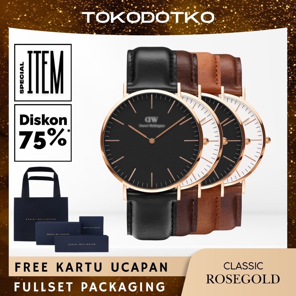 Jam Tangan Daniel Wellington DW Pria Wanita Analog Tali Kulit Classic Rosegold Minimalis Tipis Casua