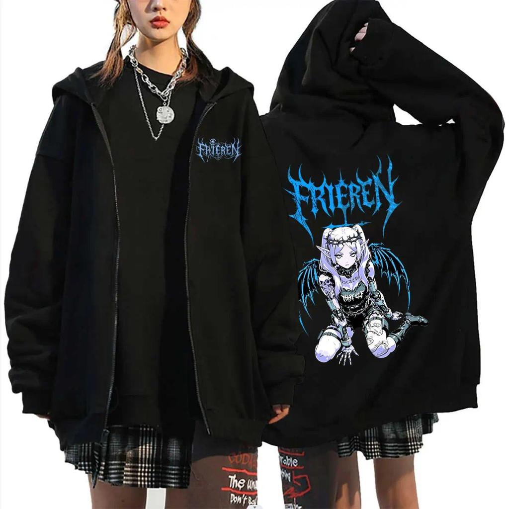 Jaket Anime Frieren Beyond Journey's End Zipper Hoodie Zip Up Jacket