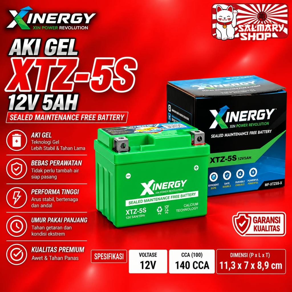 Aki Gel XINERGY XTZ-5S 5AH Motor Beat Supra X 125 Scoopy Revo Mio Vario 110 Accu Motor Aki Motor