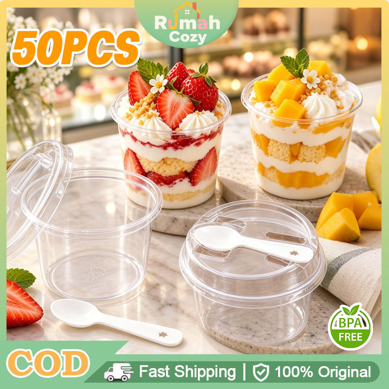 50pcs Dessert Box Cup Mika Kotak Kue Mousse Cup Dessert Box Cup Mika Mousse Cup 250mL+ Tutup Wadah K