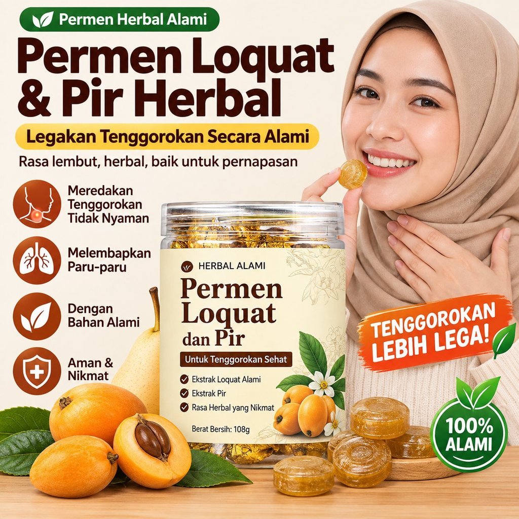 [COD Diskon Terbatas] Permen Loquat Pir / Permen Tenggorokan Herbal / Pelega Tenggorokan / Melembabk