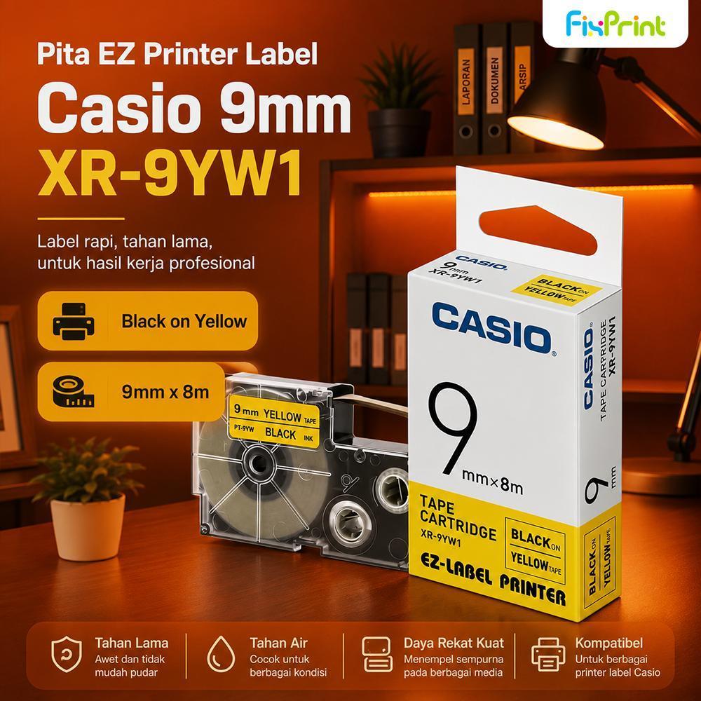 EZ Label Tape Casio 6mm 9mm 12mm Pita Ez Label Printer Casio 9mm XR 9 Printer KL-7000EDU, KL-7200 ,K