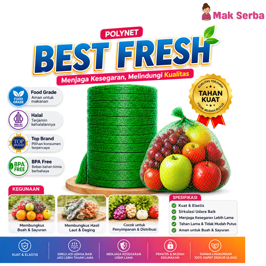 BEST FRESH Polynet Buah Roll 100m Hijau / Jaring Buah / Polynet Pelindung Buah / Polynet Packing Bua