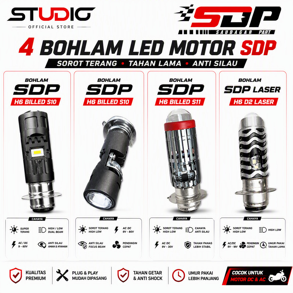 SDP H6 BILLED - Bohlam LED Motor H6 Billet S11 Fokus Terang Tidak Silau Plug and Play