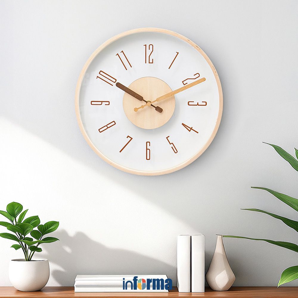 Informa Jam Dinding 40 cm 347YS - Cokelat Natural Wall Clock Jam Tembok Dekorasi Dinding