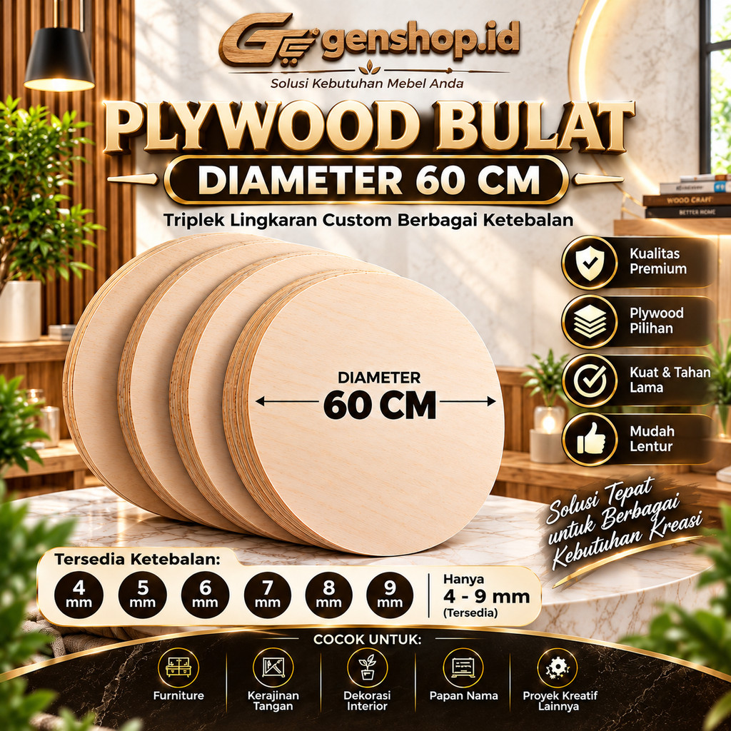 Plywood Bulat Diameter 60CM | Triplek Lingkaran Custom Berbagai Ketebalan