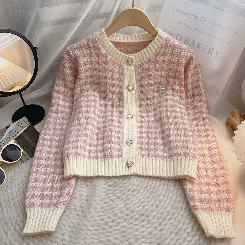 Kardigan sweater rajut wanita, pakaian luar Korea longgar lengan panjang, sweater rajut