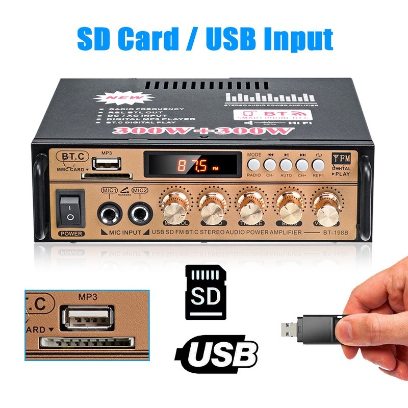 PROMO HEMAT 600W BT-198E Amplifier Karaoke Bluetooth Power Amplifier Power Amplifier Wireless