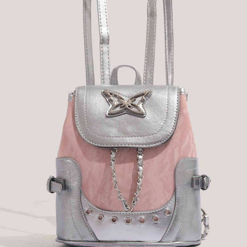 Tas Ransel Y2K Tas Bahu Rantai Perak Import Korea Style Lucu Untuk Perguruan Tinggi Wanita