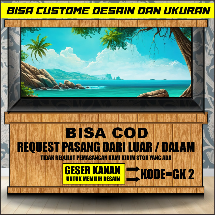 STICKER AQUARIUM, AQUASCAPE,STIKER KACA AQUARIUM,BACKGROUND AQUARIUM TEMA PEMANDANGAN PANTAI GK2
