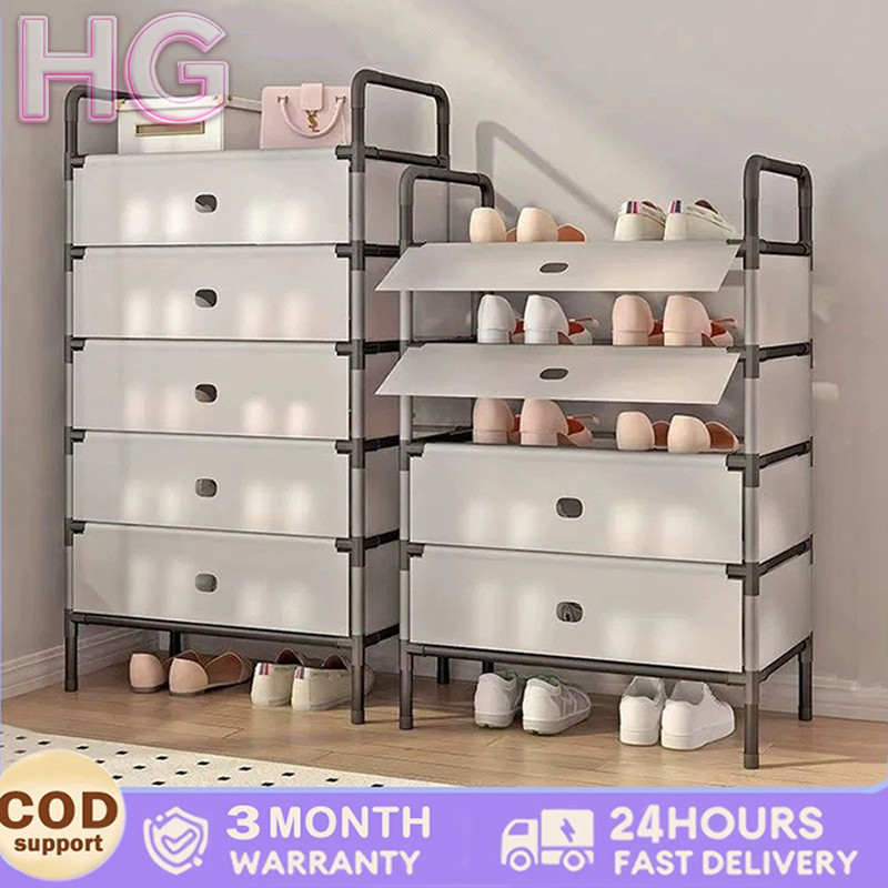 Rak Sepatu Tertutup Tahan Debu 3-7 Susun Rak Sepatu Stainless Kuat Tebal Kokoh Rak Sepatu Minimalis