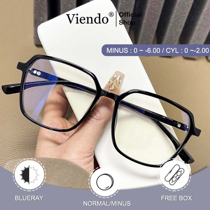 Viendo Kacamata Anti Blueray Minus Wanita Pria Poligon Frame Silinder Antiradiasi Kaca Mata Optik