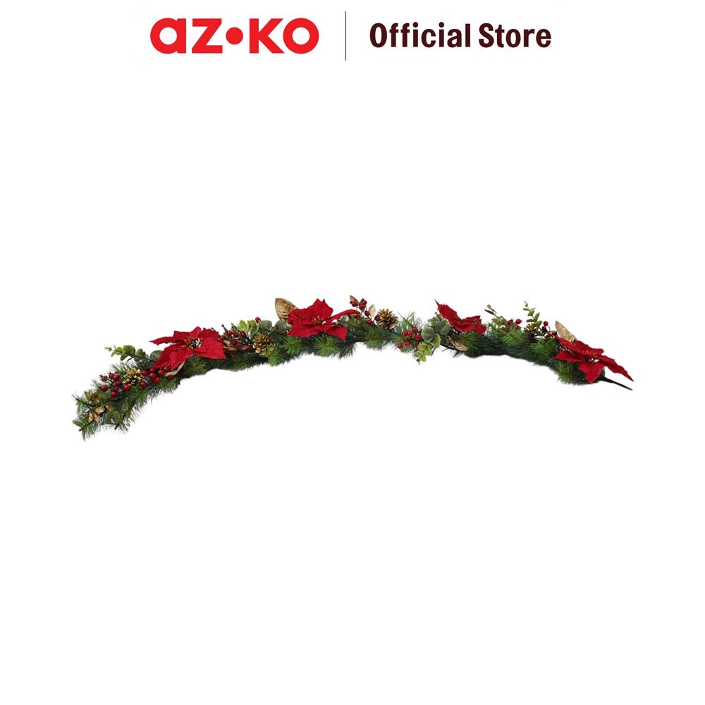 AZKO Noelle 180 cm Garland Dekorasi Natal Christmas Poinsettia Cone - Merah Hiasan Natal Pernak Pern