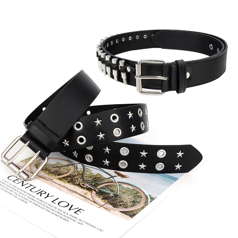 Fashion Wanita Kulit Punk Belt Berongga Rivet Merek Mewah Belt Kepribadian Rock Liar  Fashion Wanita