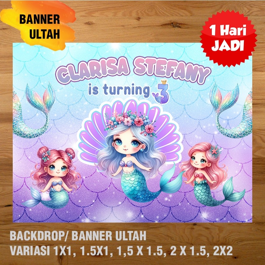 junghimarket - MERMAID BANNER/ BACKDROP/ SPANDUK ULANG TAHUN UL-TAH