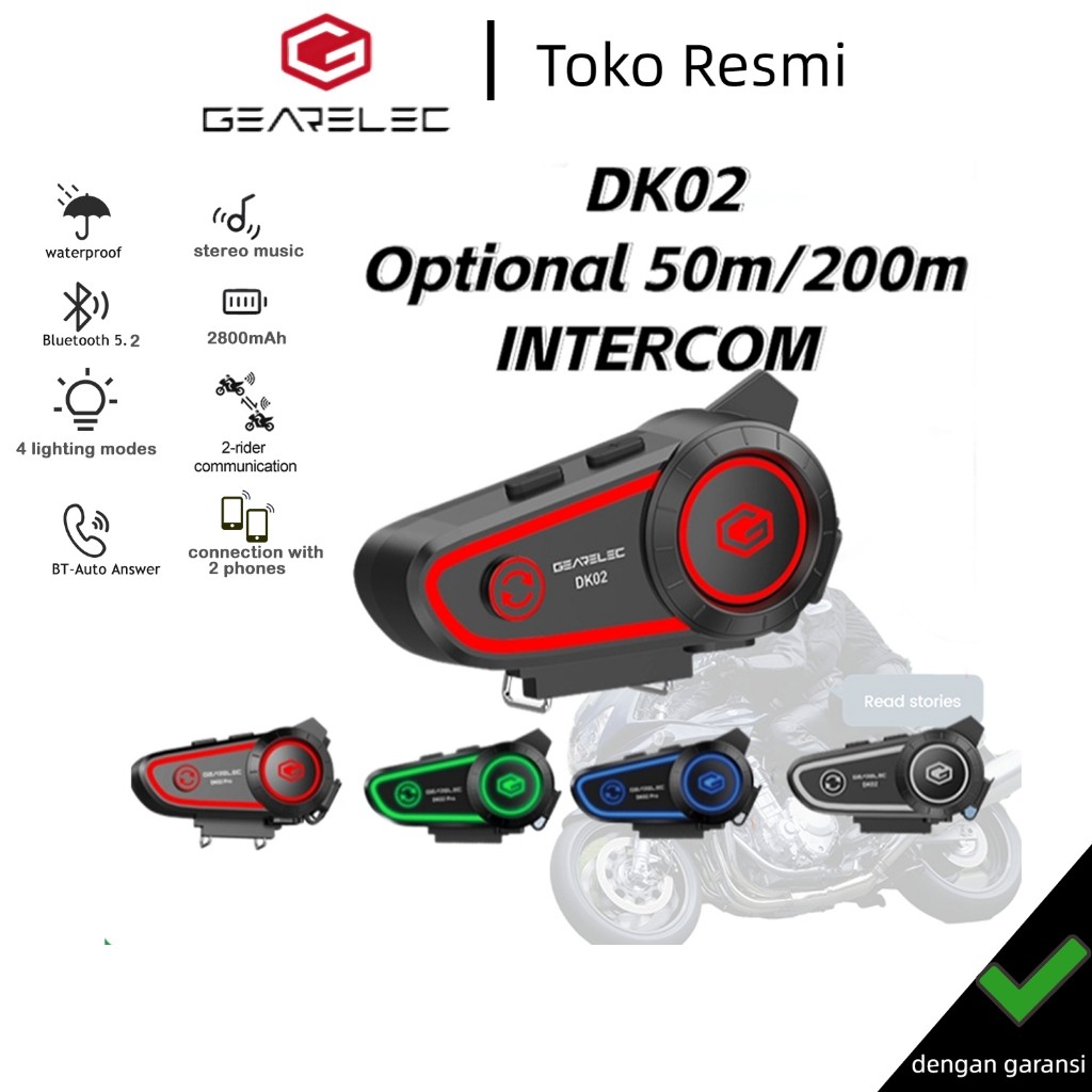 KM76TF Gearelec DK02 intercom Helm Bluetooth Headset BT5.2 IPX7 TahanAir 50-200M 2 Riders Connected 