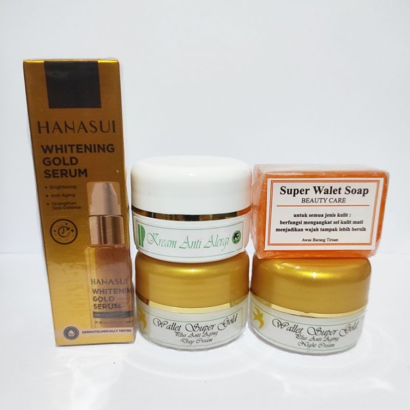 Paket Cream Walet Super Gold Lengkap Plus Serum Gold Hanasui 5 in 1