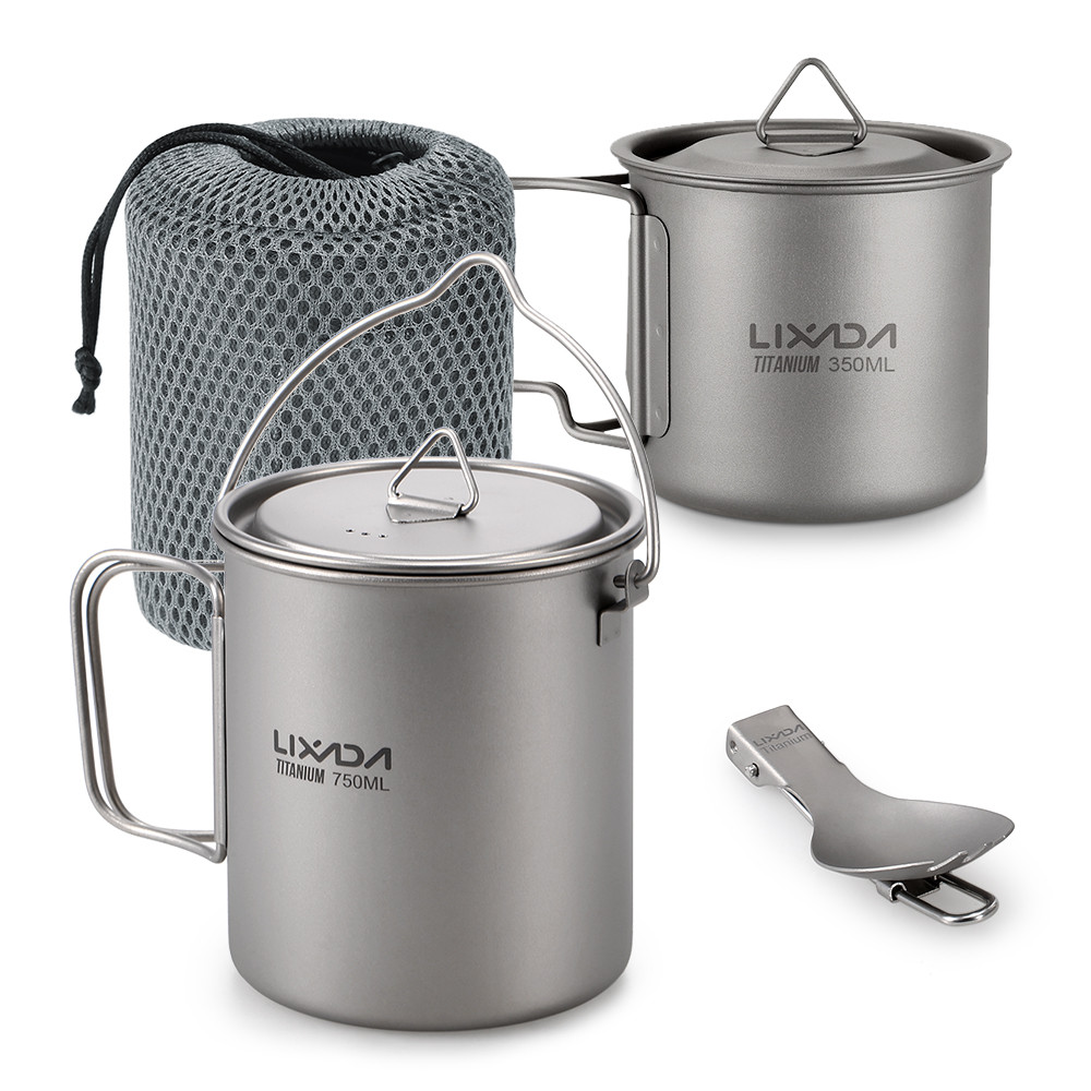 Lixada Titanium Pot Camping Water Cup Mug Lightweight Titanium 750ml Pot 350ml Water Cup Mug Camping