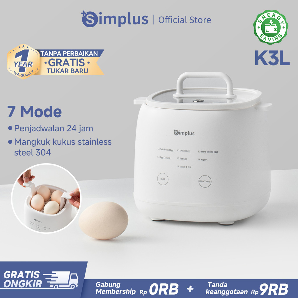Simplus Kukusan Telur Multifungsi Pengukus Telur 7 Mode Penjadwalan 24 Jam Layar Digital