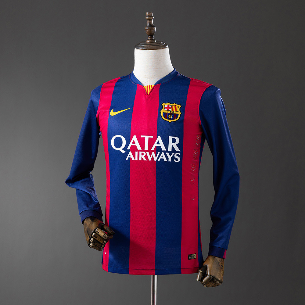 Jersey Barcelona 2014/15 Home Long Sleeve Retro T shirt pria