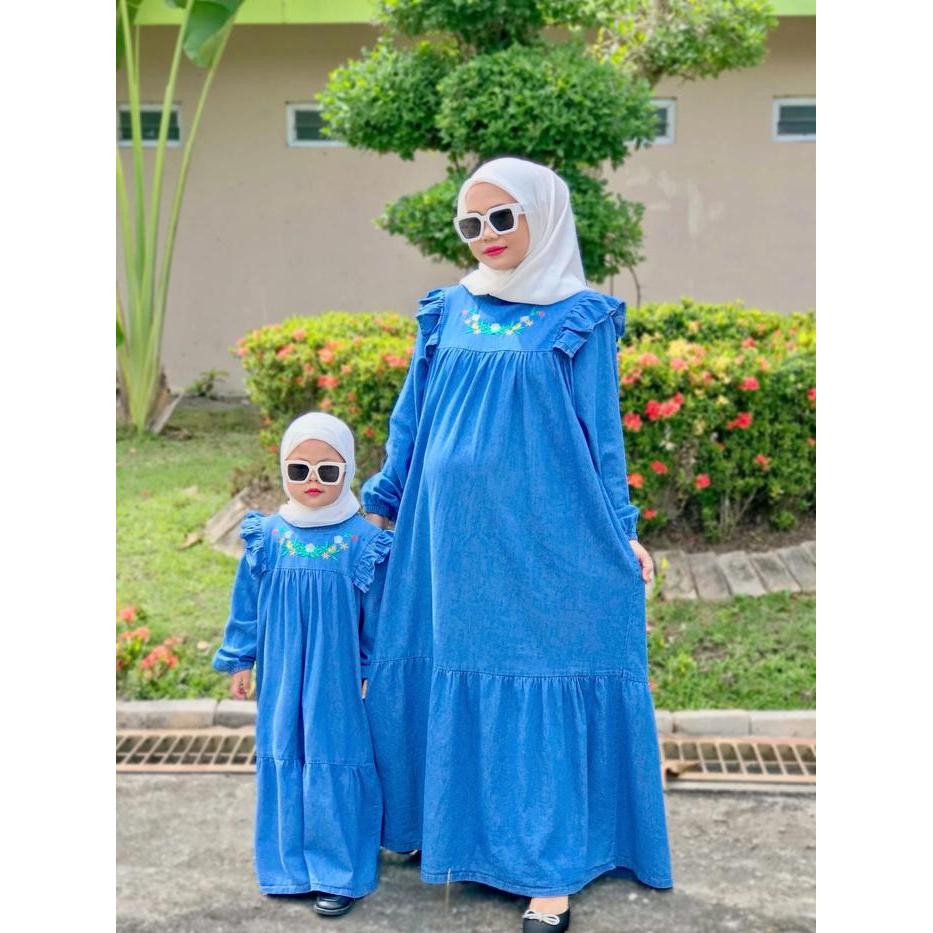 GAMIS JASMINE - Gamis Jeans Couple Ibu dan Anak | Dress Panjang Anak Perempuan  | Gamis Anak | Gamis