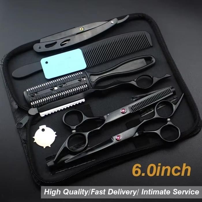 lv Set Gunting  Jepitan Rambut Salon 7in1 Buffing Stainless Steel