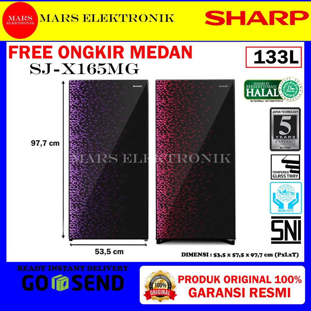 KULKAS SHARP SJ-X165 MG / 133 LITER / SJ X 165 MG / FREE ONGKIR MEDAN / KULKAS 1 PINTU