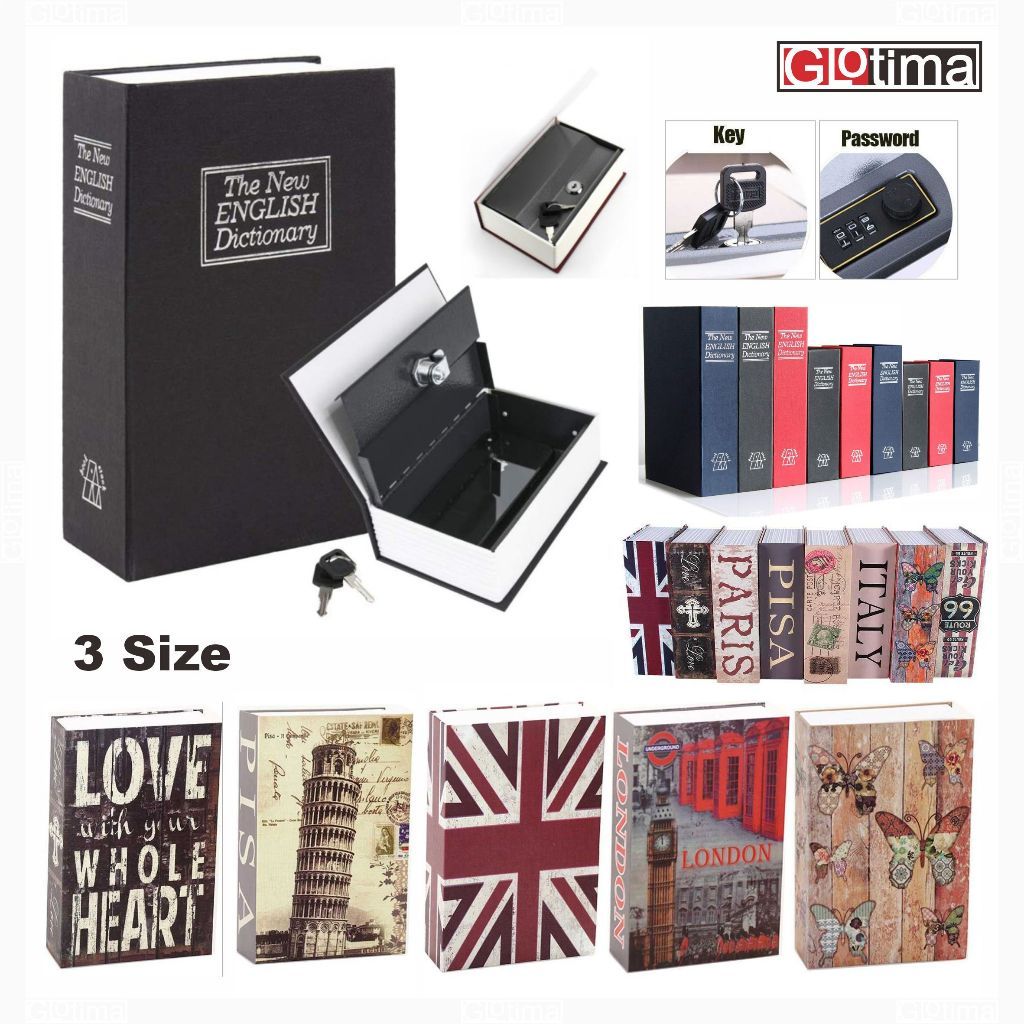 Brankas Mini Rahasia Bentuk Buku Security Cash Deposit Box Book Safe Brankas Buku Kunci Password M L