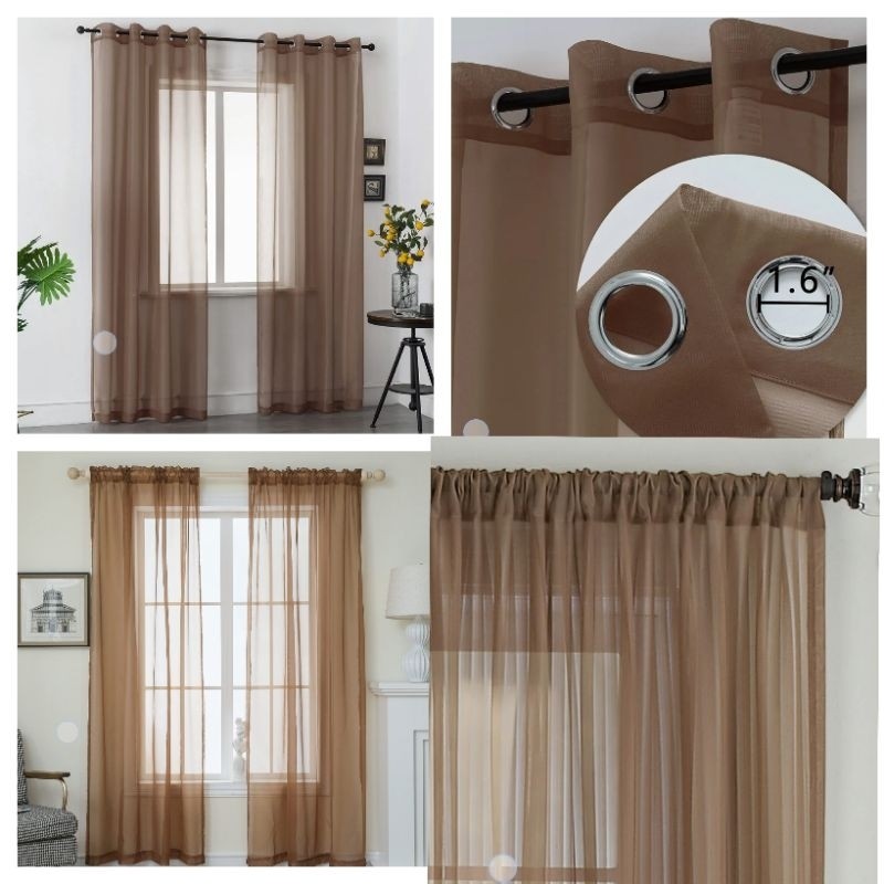 Vitrase gorden Coklat polos Puring gorden jendela panjang Tirai jendela aesthetic Tile Hordeng