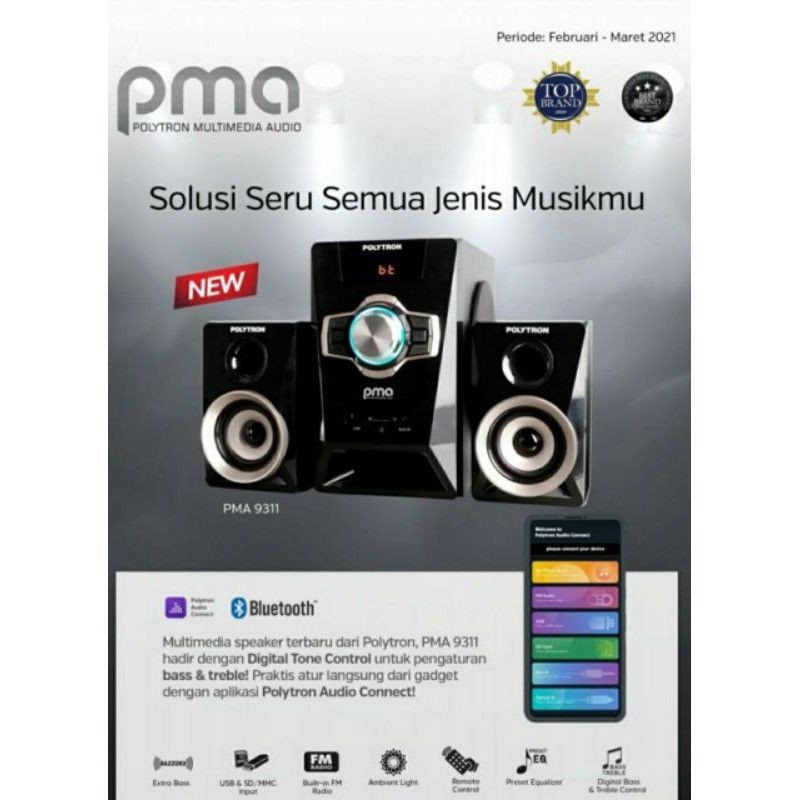 ll POLYTRON PMA 9311 ACTIVE SPEAKER AKTIF BLUETOOTH USB SD MMC CARD RADIO FM HOME THEATER SUPER BASS