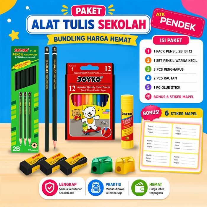 Paket alat tulis sekolah pintar /paket ATK sekolah hemat lengkap Joyko - paket ATK pendek