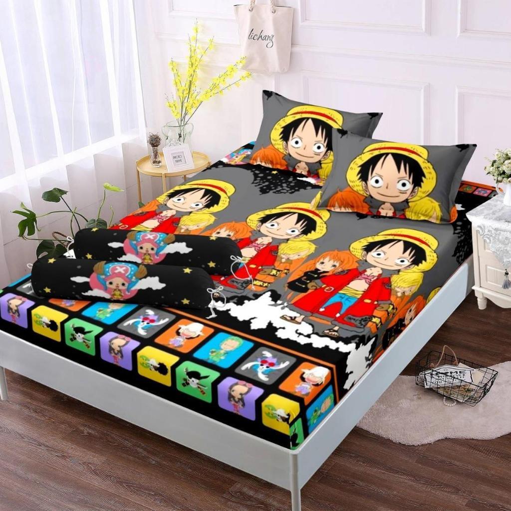 Sprei set anti geser dobel karet motif anime one piece semua ukuran ada