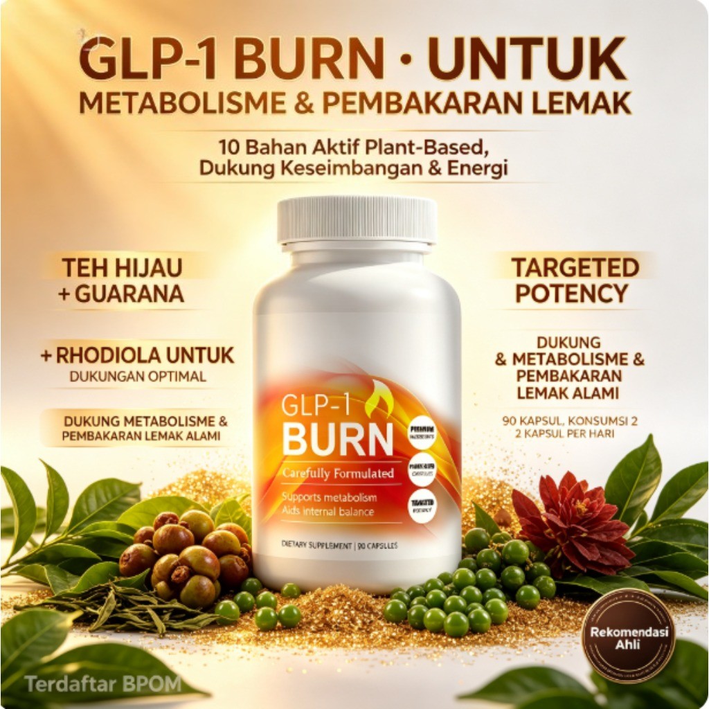 GLP-I Burn 90 Kapsul Plant-Based Ekstrak Teh Hijau & Guarana & Rhodiola, Dukung Metabolisme & Pembak