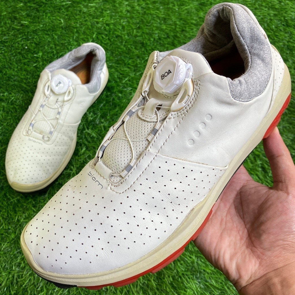 Sepatu ECCO Biom Hybrid 3 Boa System White Leather Golf Shoes ukuran 41