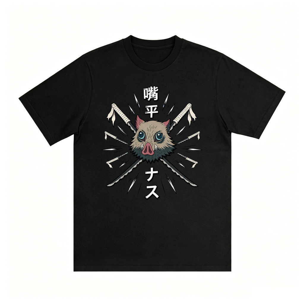 Kaos Oversize Distro Unisex Anime Demon Slayer Inosuke Hashibira Grafis Topeng Babi Pedang Nichirin 