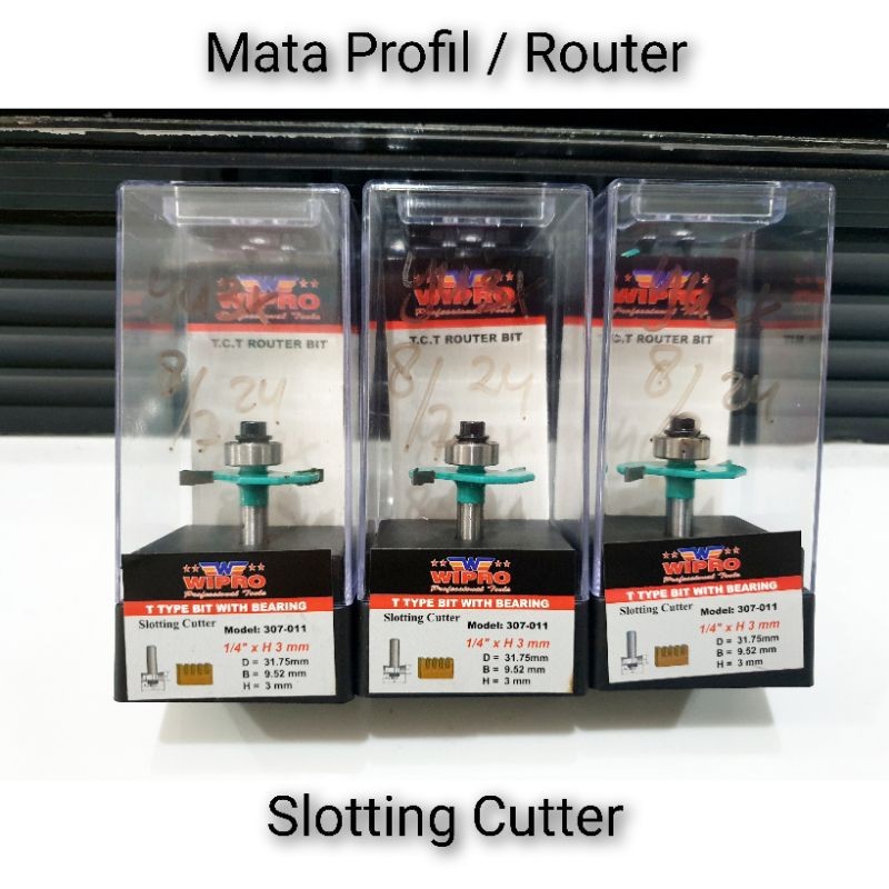 SPAREPART ORIGINAL Wipro Mata Profil Kayu Slotting Cutter With Bearing 1/4" 1/2" - Mata Router Slott