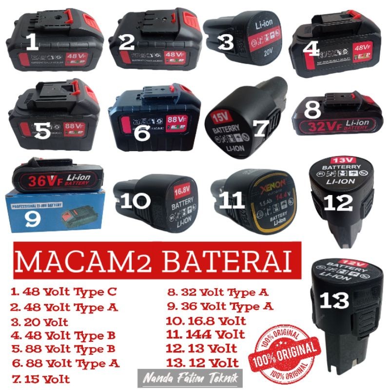 MegaCV Baterai 12 v 13 v 15 v 20 v 25v 36 v 42 v 48 v bisa untuk merk UCHIHA JLD HYUGA Dan merk Lain