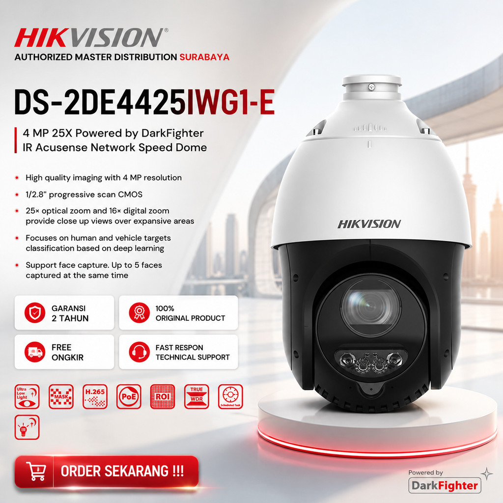 DS-2DE4425IWG1-E - IP CAMERA PTZ HIKVISION 4MP 25X DARKFIGHTER IR ACUSENSE SPEED DOME