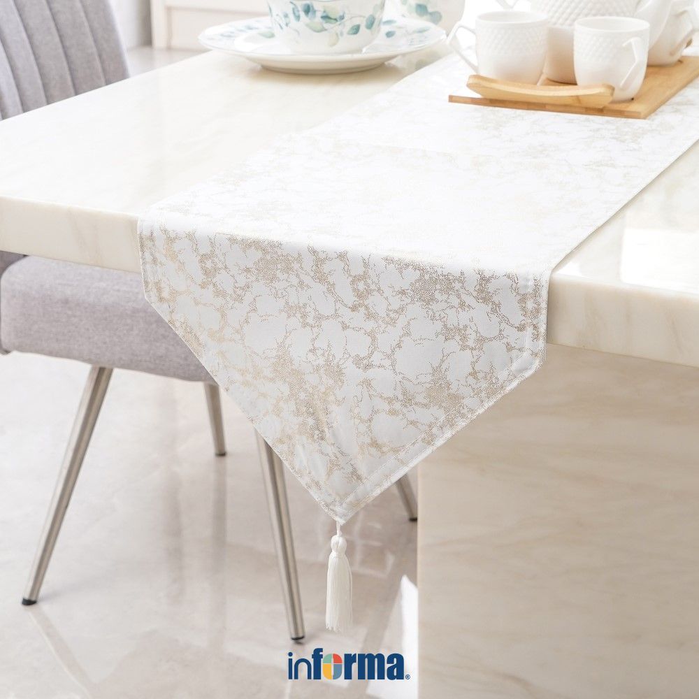 Informa Table Runner Polyester Foil Print 33x180 cm - Putih Alas Meja Kain Meja Runner Meja Hias Mej