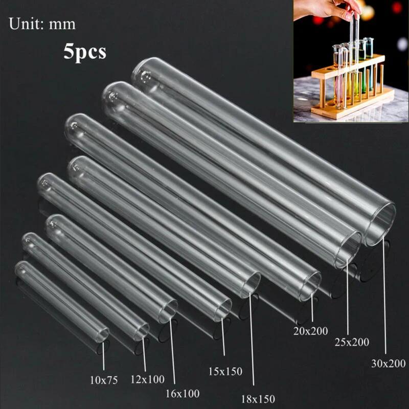 5 Pieces of Glass Transparents Test Tube 10mm-30mm Borosilicate U-Shaped Bottom Laboratory Sool Educ