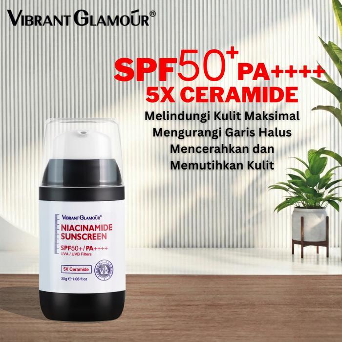 VIBRANT GLAMOR Niacinamide Sunscreen SPF50+ PA++++ UVA/UVB Memperbaiki Skin Barrier, Mencerahkan Kul