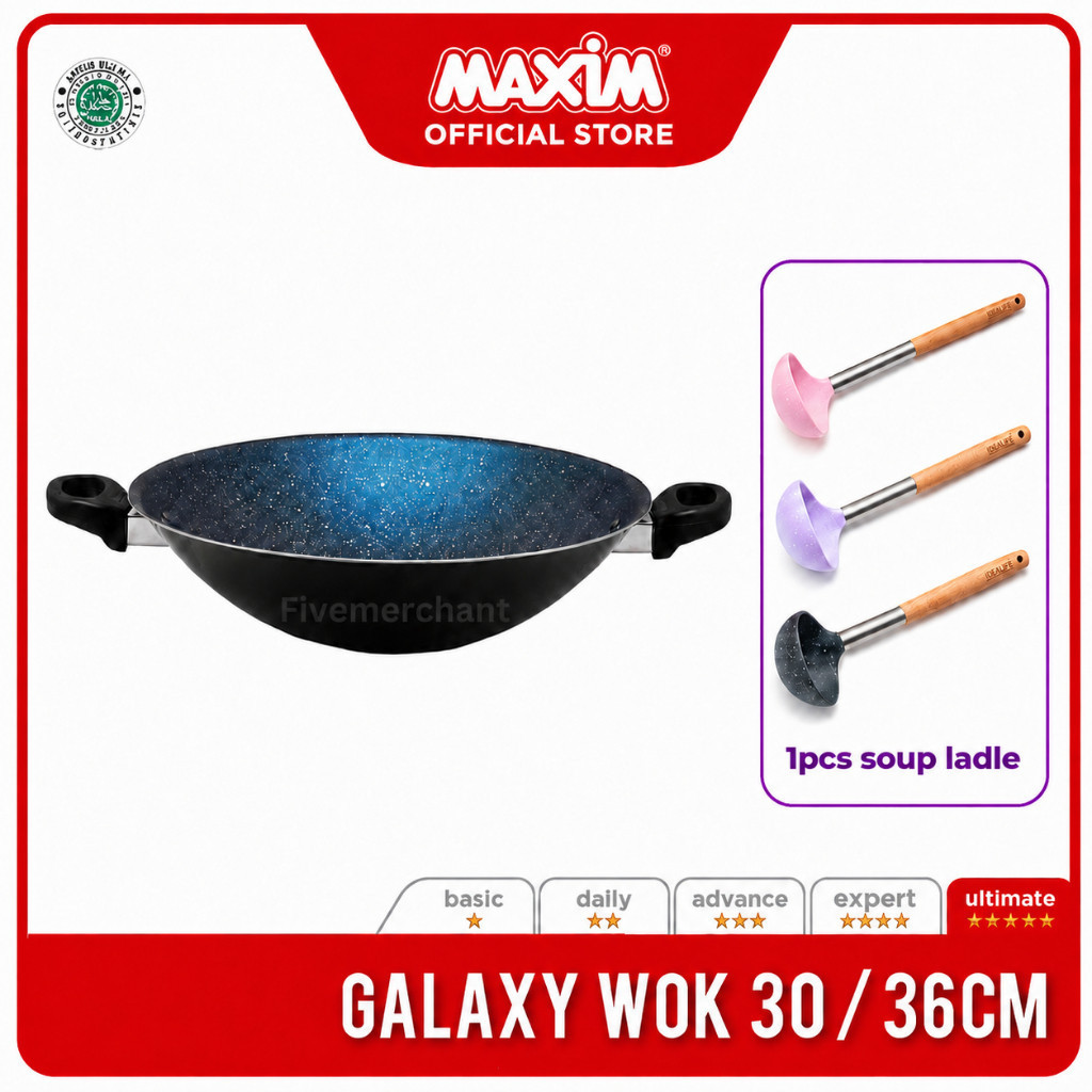 PROMOWajan Penggorengan Maxim Galaxy Wok 30cm 36cm Teflon Anti Lengket Penggorengan Teflon Maxim Ant