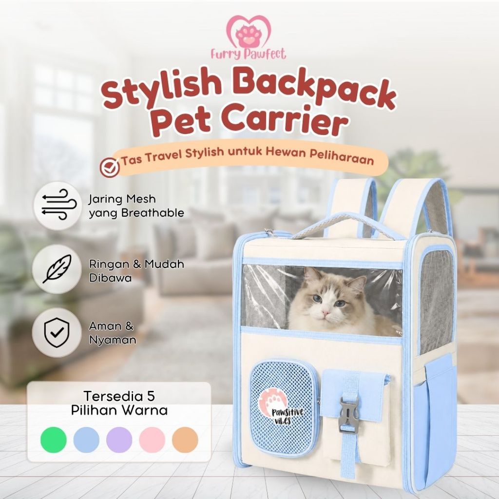 Tas Carrier Kucing Backpack Premium | Pet Carrier Backpack Breathable | Tas Travel Kucing & Anjing