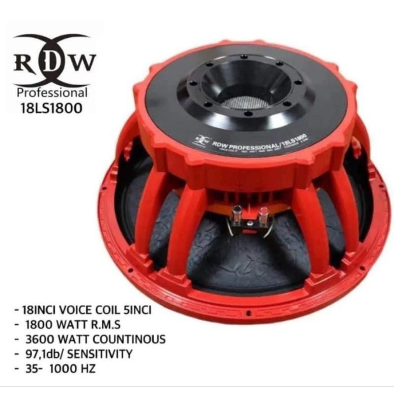 SPEAKER RDW 18LS1800 KOMPONEN SUBWOOFER 18 INCH VOICE COIL 5 INCH ORIGINAL RDW18 LS1800