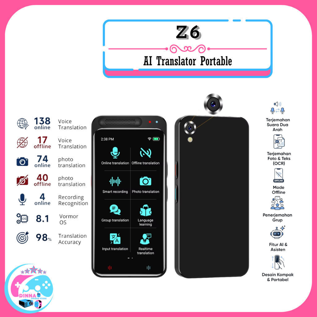 Z6 - Portable AI Smart Translator - Alat Penerjemah Hingga 138 Bahasa