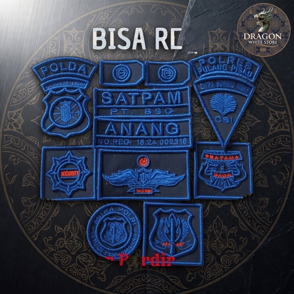 Bordir Satpam Biru Timbul PDL 3D Emblem Atribut Seragam Security Custom Nama Logo Satuan