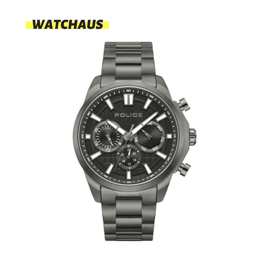 JAM TANGAN PRIA POLICE PEWJK0021003 QUARTZ MULTIFUNCTION BLACK DIAL STAINLESS STEEL STRAP