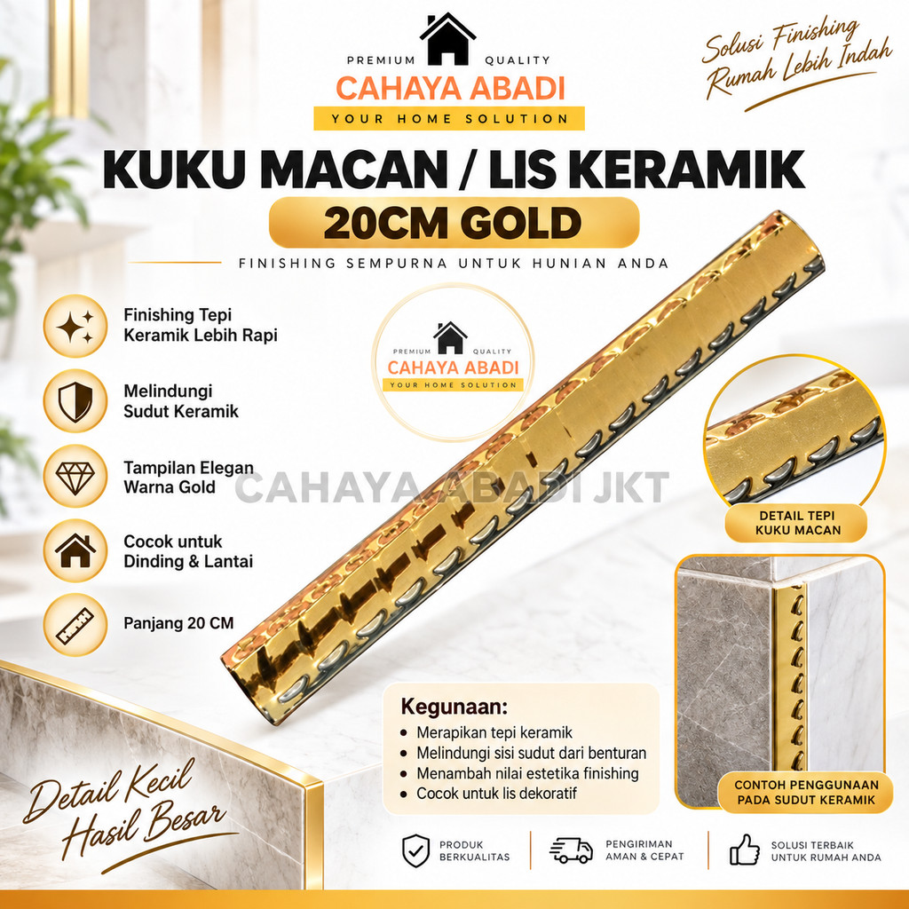 KUKU MACAN / BON-BON / LIS KERAMIK 20CM GOLD / EMAS  Lis Keramik List Pinggir Keramik Dekorasi Sudut