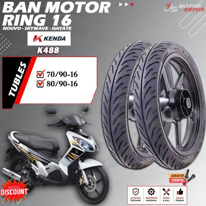 BAN MOTOR RING 16 TUBLES KENDA K488 BAN MOTOR TUBLESS NOUVO SKYWAVE HAYATE RING 16 TUBELESS