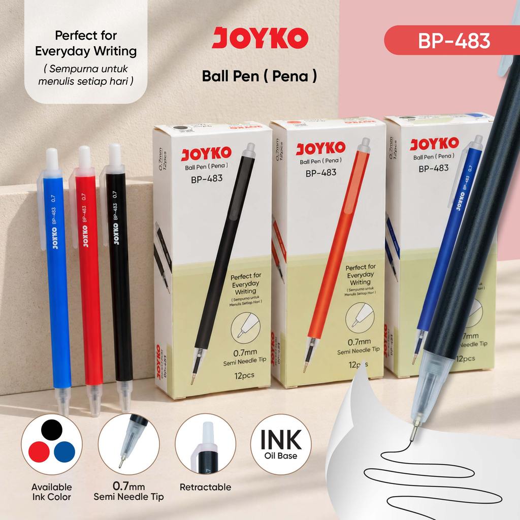 JOYKO Ball Pen Pulpen 1 Pack BP-483 0.7mm Isi 12 Pcs